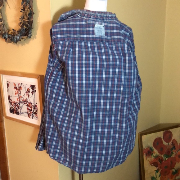 LL BEAN size Medium TALL Plaid 100% Cotton Silver metal logo Buttondown $78 NEW - Picture 7 of 16